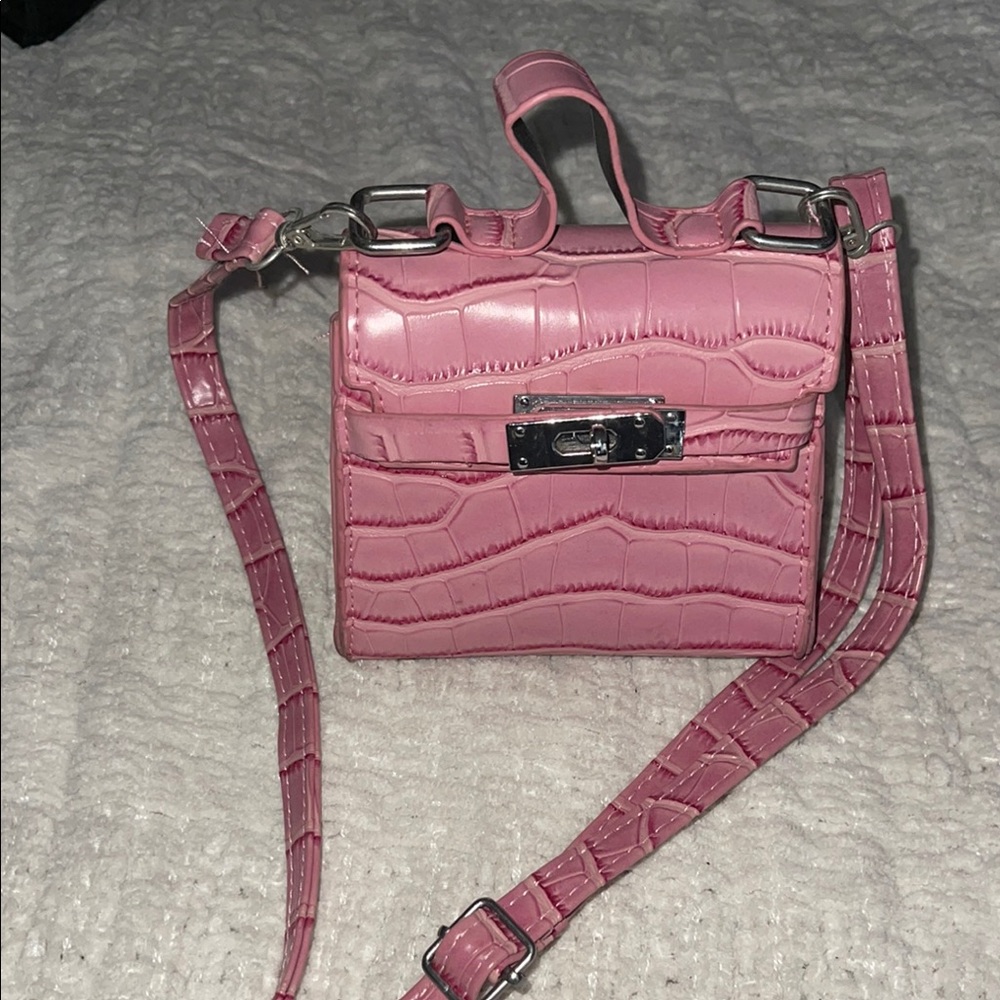 Pink Croc-Embossed Mini Bag